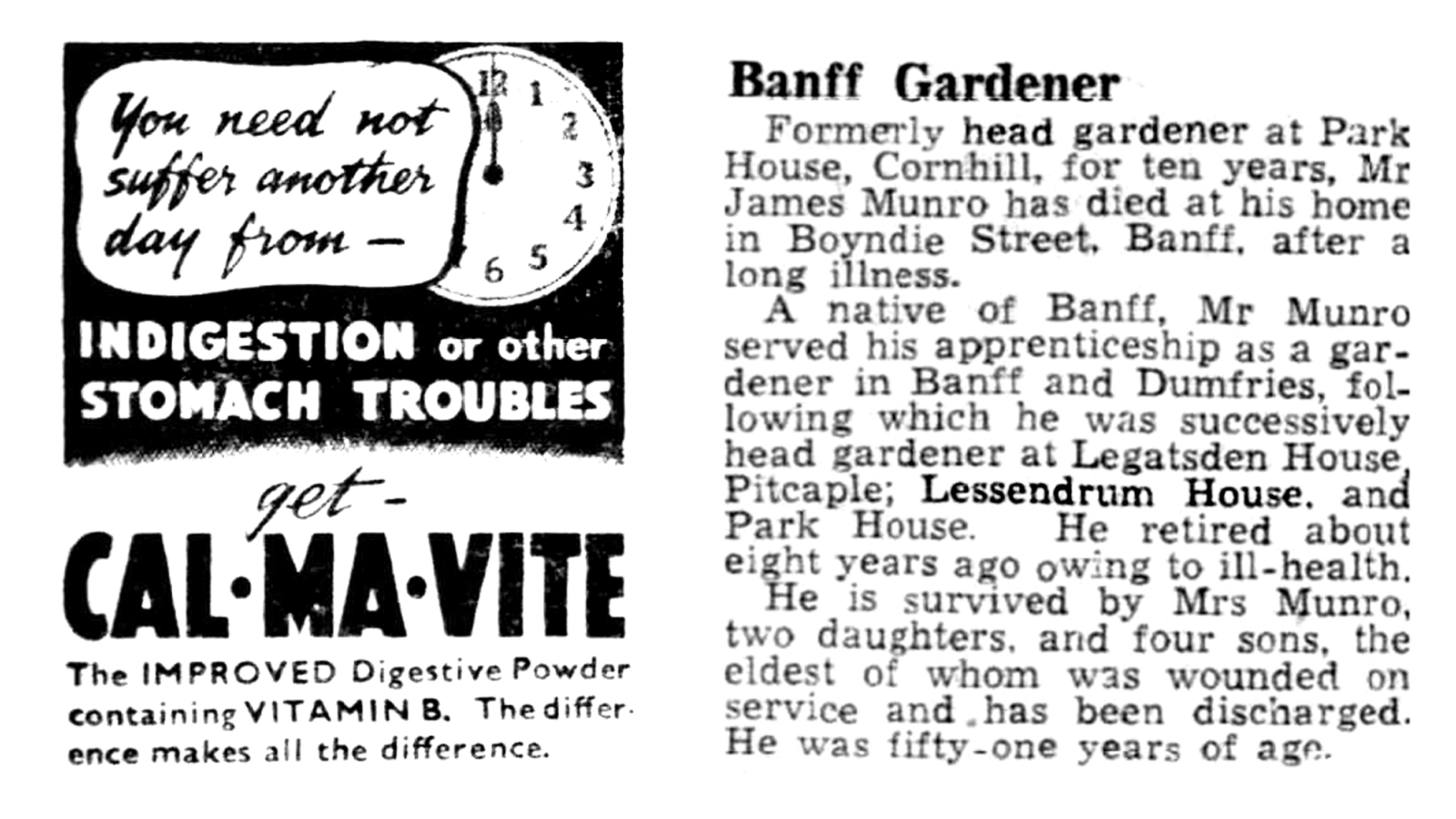 June 1943 James Munro – gardener Lessendrum House – Hole Ousia