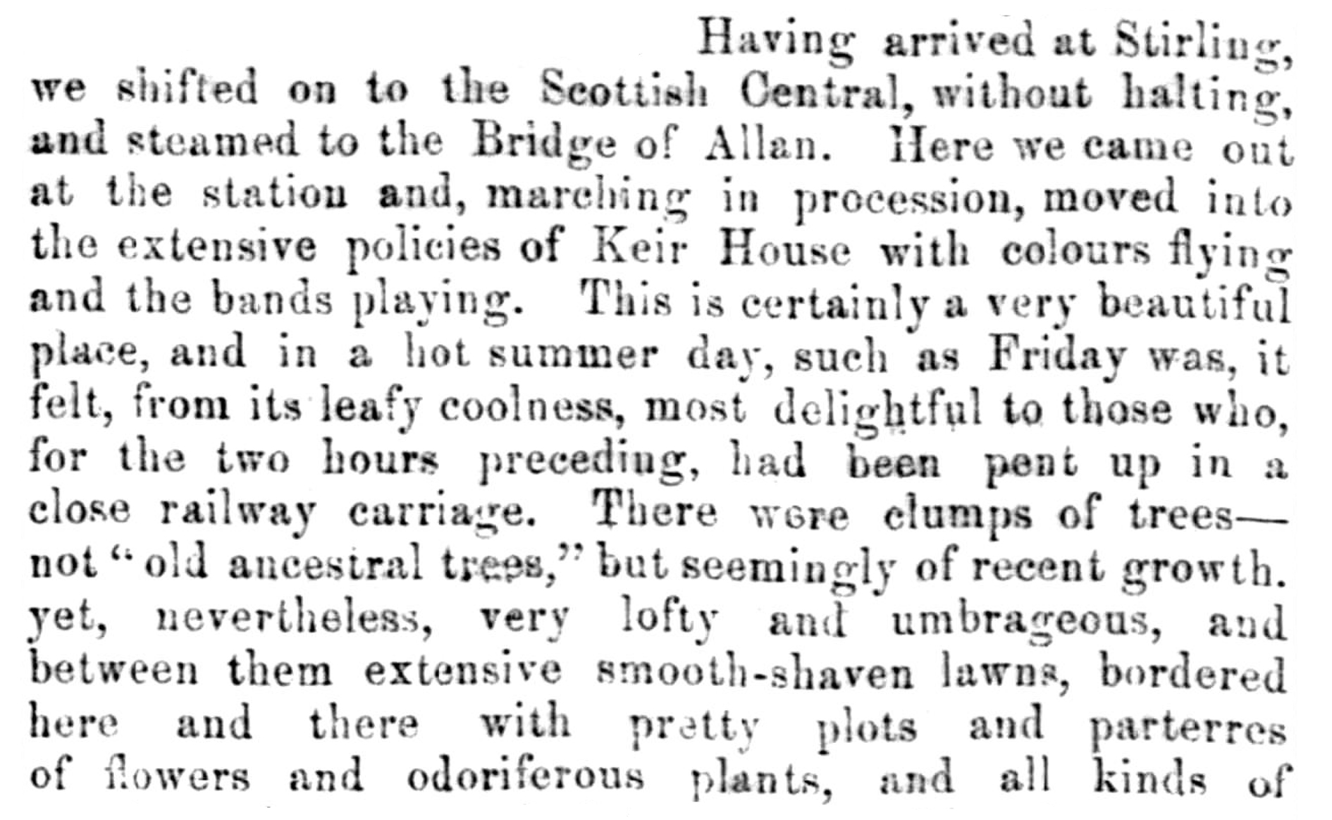 A visit to Keir House and gardens, Fife Herald 17 August 1854 Hole Ousia