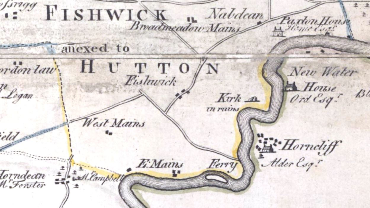 1771 Andrew Armstrong map – Fishwick Kirk in ruins – Hole Ousia