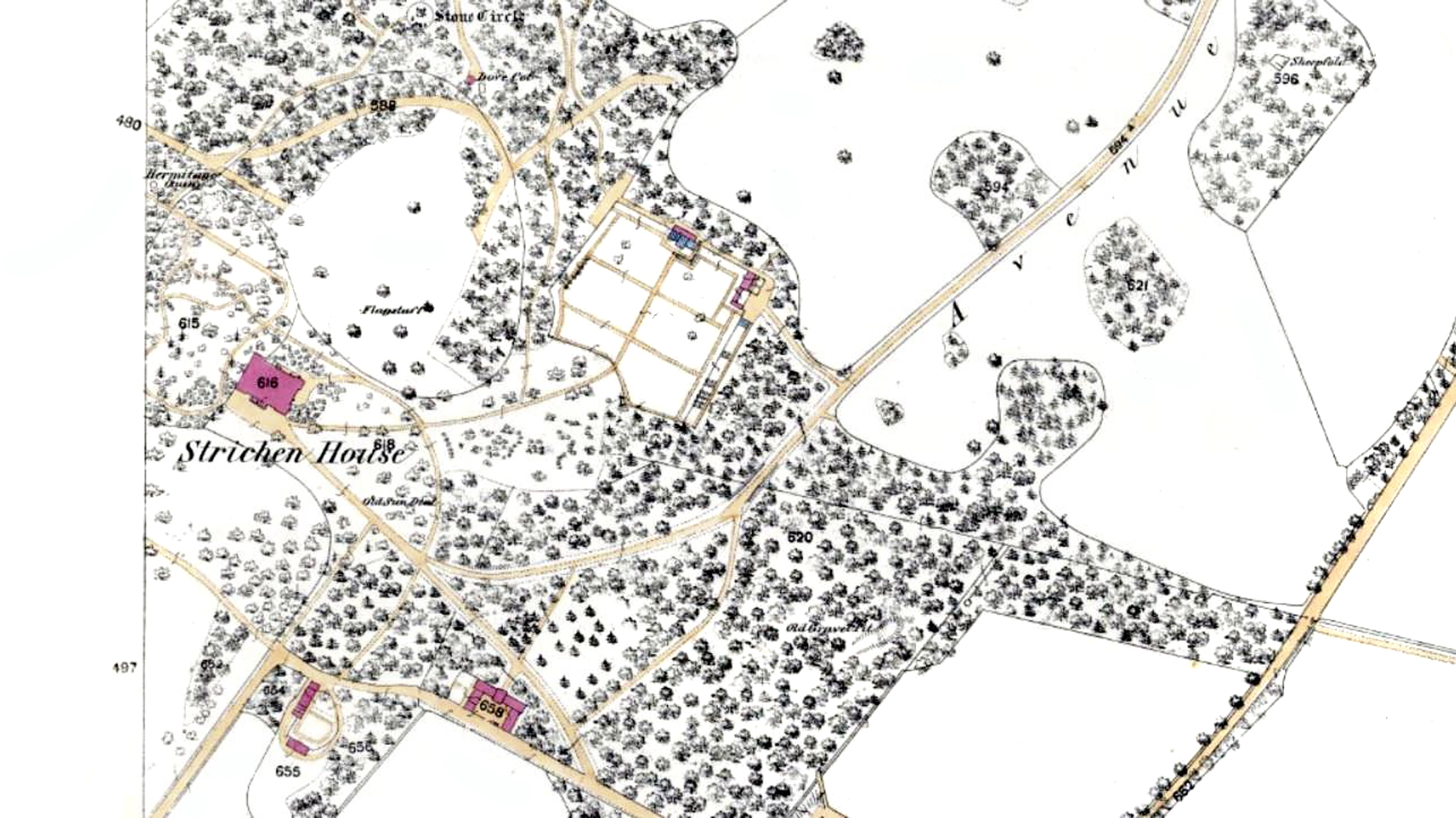 Strichen House, OS map 1870b – Hole Ousia